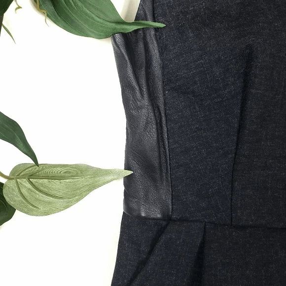 Madewell Leather Charcoal Gray Insert Pointe V Neck Leather Panel Dress Size: 0 - Picture 3 of 7